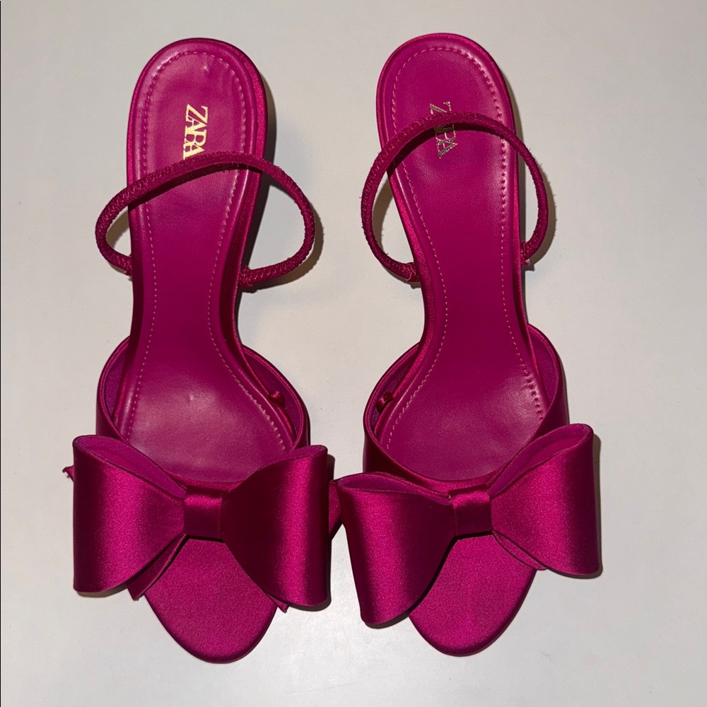 ZARA Satin Effect Bow Heel Sandals Size 9